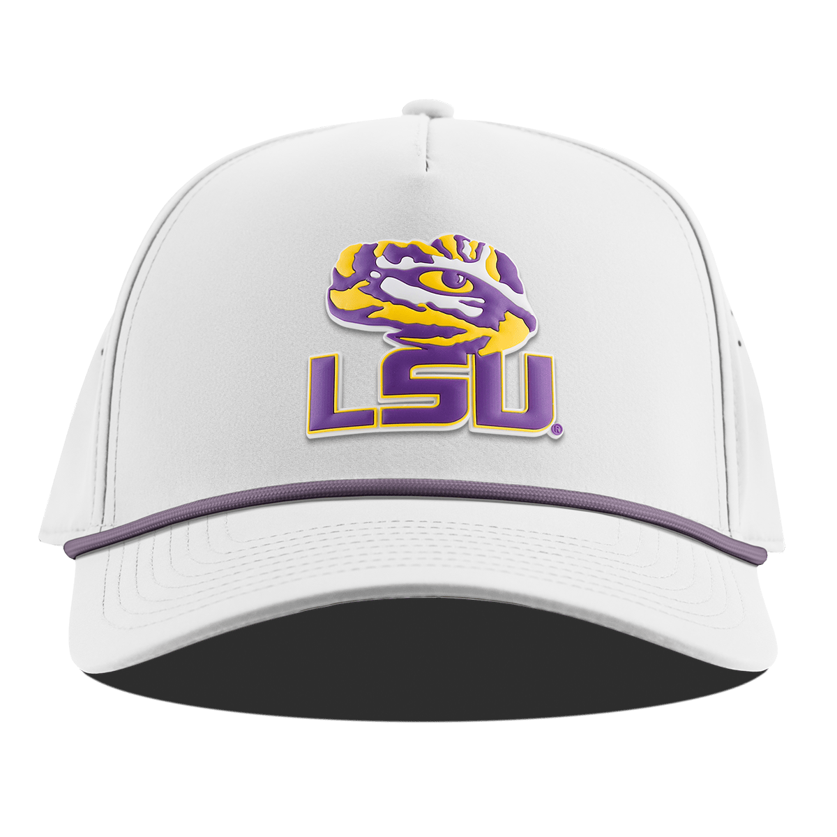 Louisiana State University "LSU Tiger Eye" Curved 5 Panel Rope White + Purple Rope