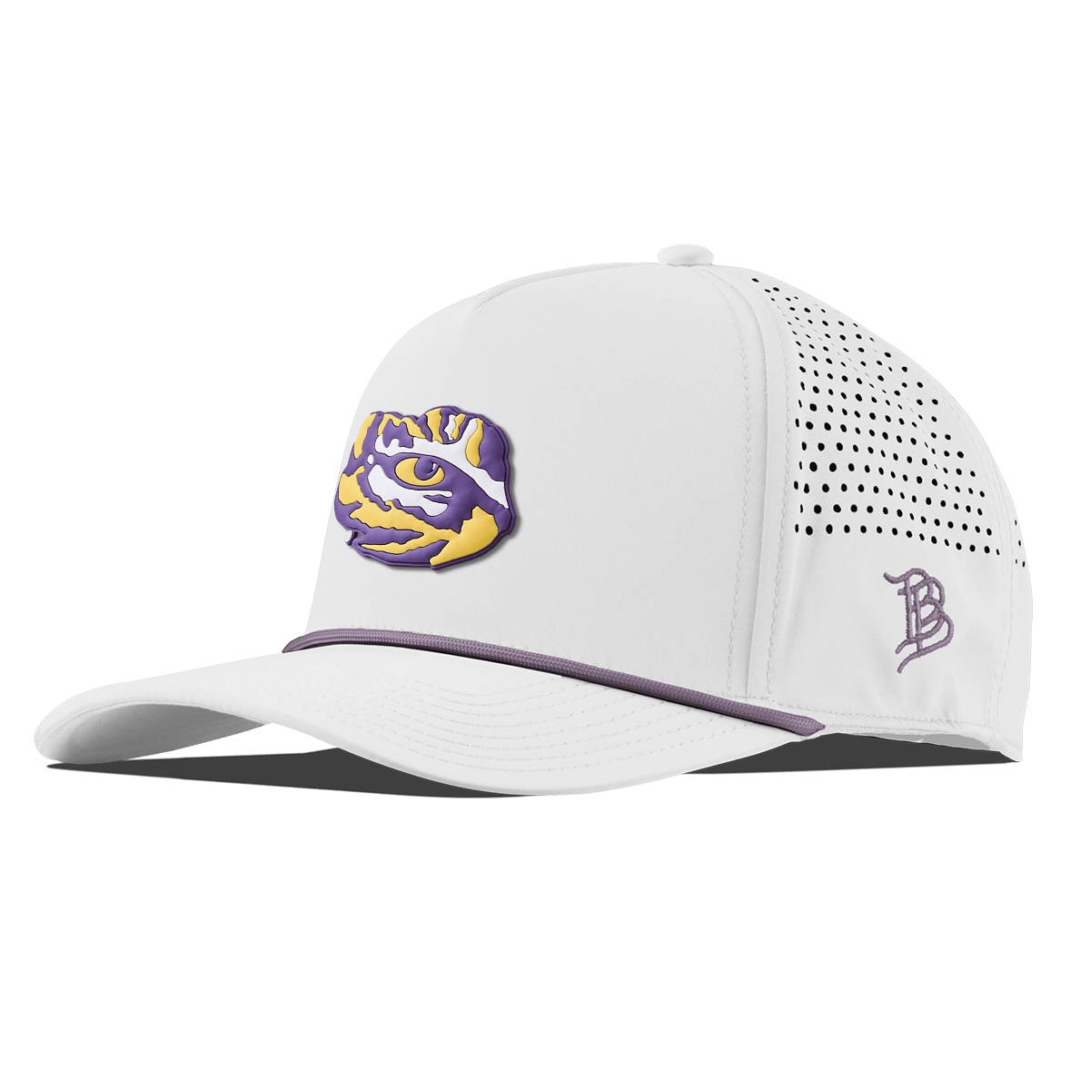 Louisiana State University "LSU Tiger Team Logo" Curved 5 Panel Rope White + Purple Rope