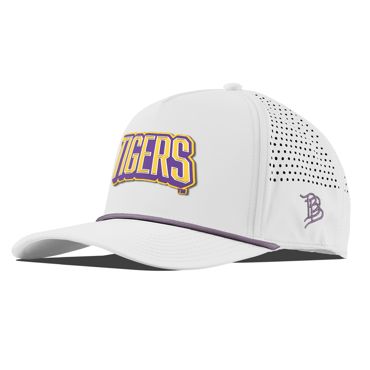 Louisiana State University "LSU Tigers Block" Curved 5 Panel Rope White + Purple Rope