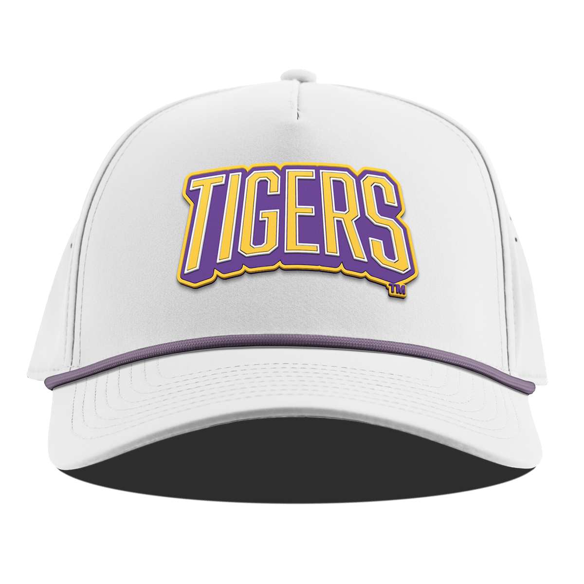 Louisiana State University "LSU Tigers Block" Curved 5 Panel Rope White + Purple Rope