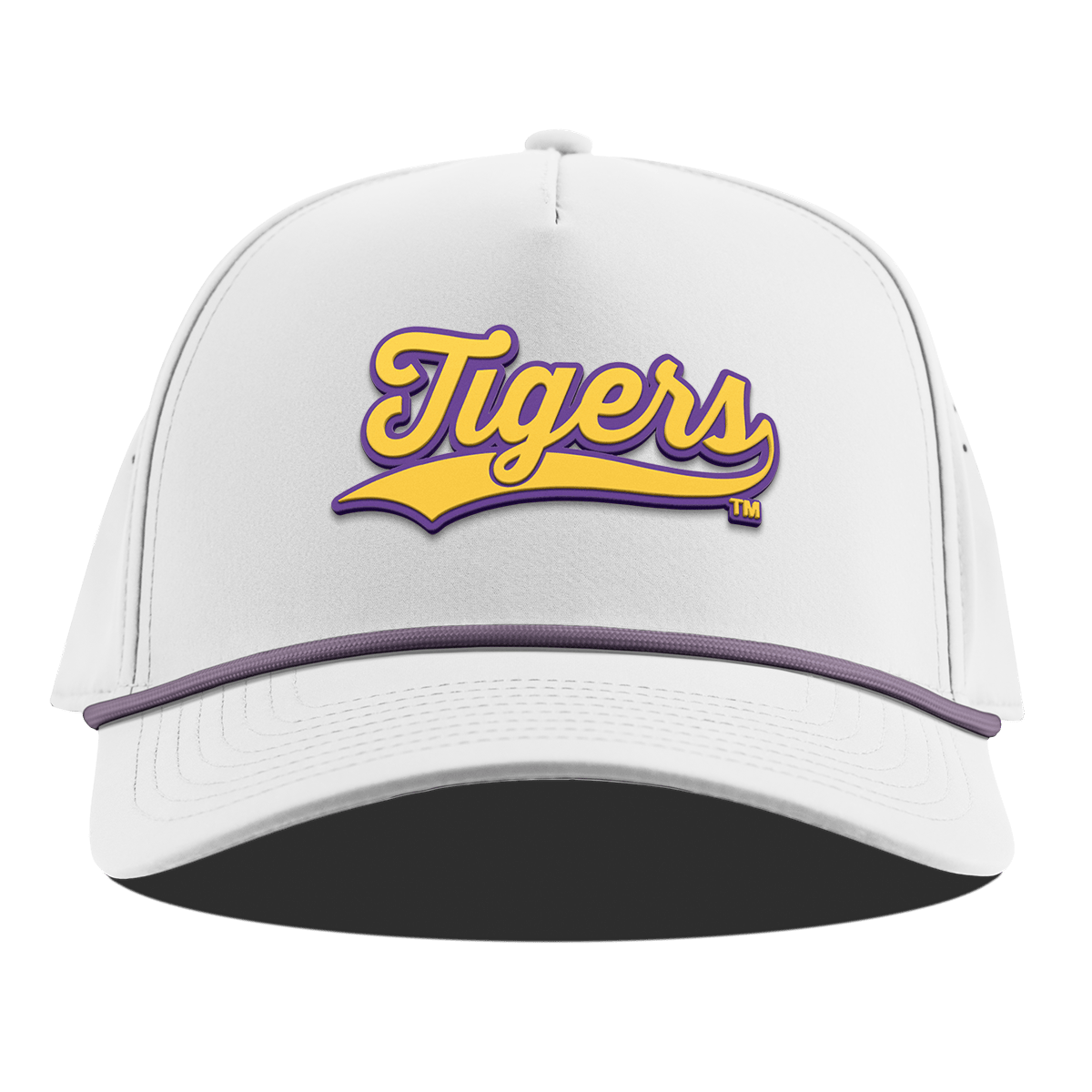 Louisiana State University "LSU Tigers Script" Curved 5 Panel Rope White + Purple Rope