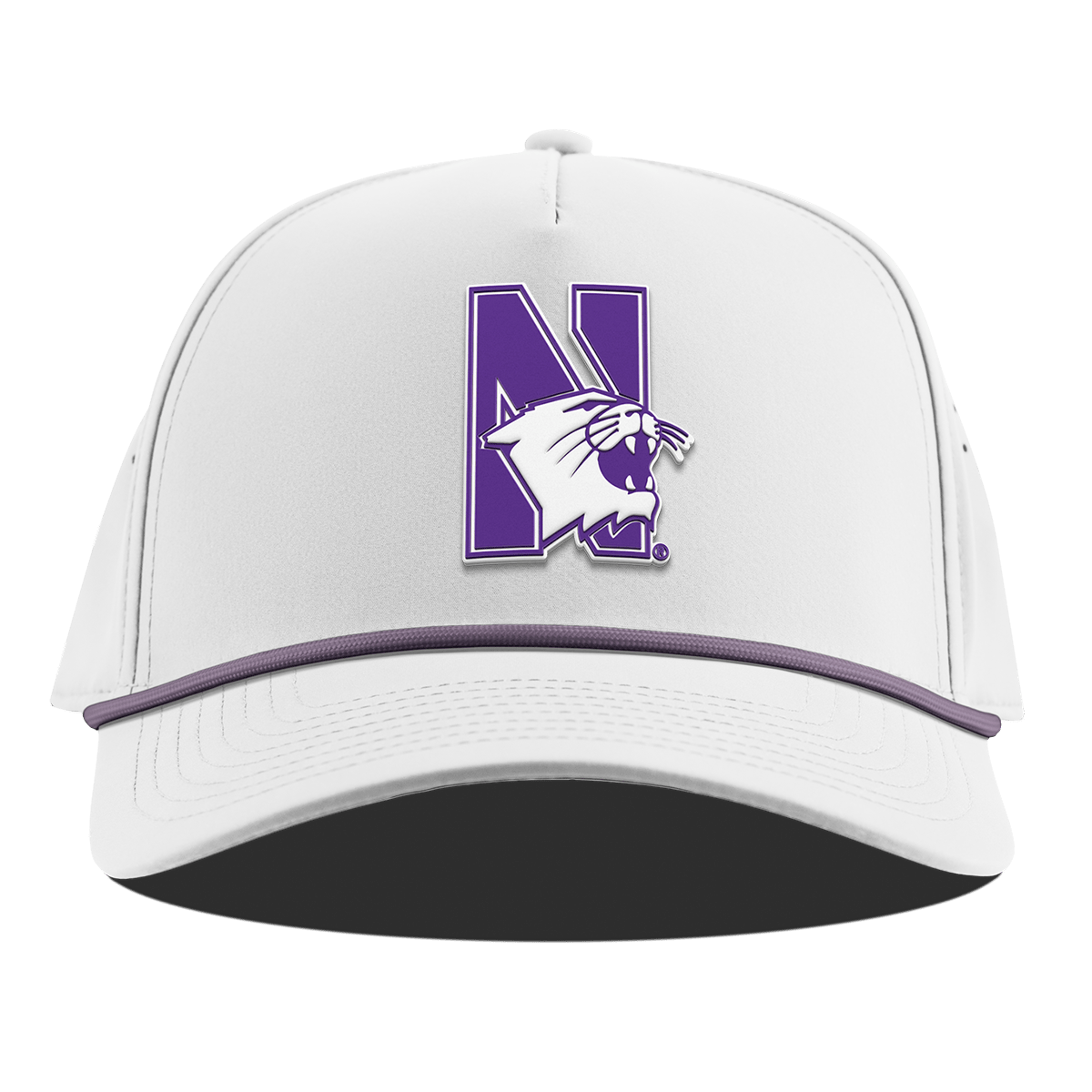 Northwestern University "Northwestern Block Logo" Curved 5 Panel Rope White + Purple Rope