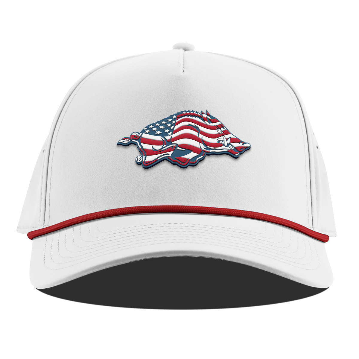 University of Arkansas "Arkansas Stars & Stripes" Curved 5 Panel Rope White + Red Rope