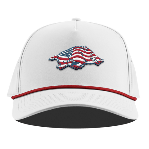 University of Arkansas "Arkansas Stars & Stripes" Curved 5 Panel Rope White + Red Rope