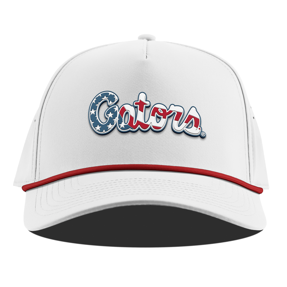 University of Florida "Gators Stars & Stripes" Curved 5 Panel Rope White + Red Rope