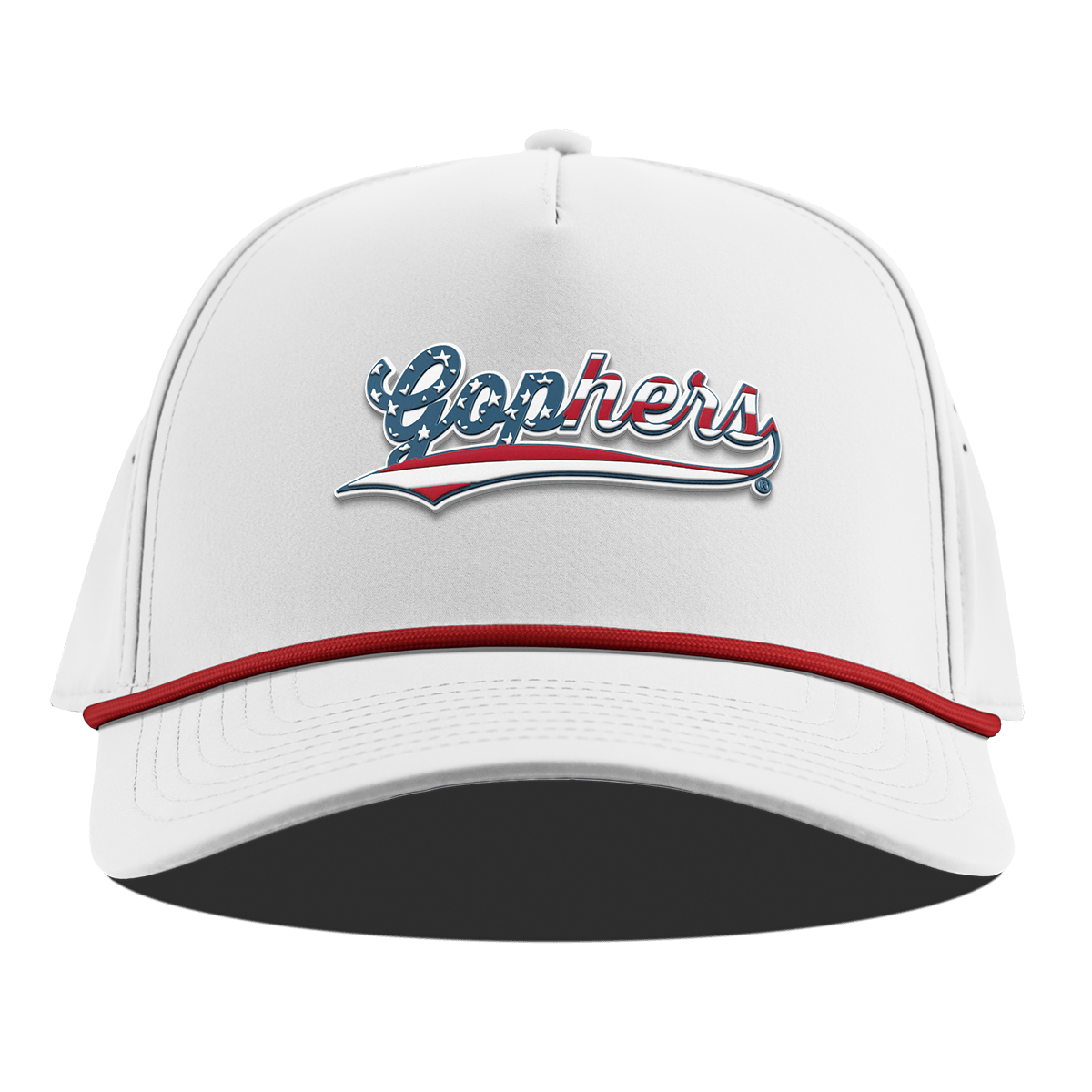 University of Minnesota "Gophers Stars & Stripes" Curved 5 Panel Rope White + Red Rope