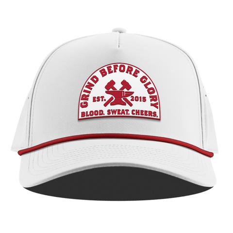 Grind Before Glory Curved 5 Panel Rope White + Red Rope