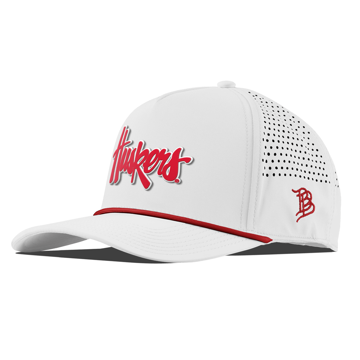 University of Nebraska "Huskers Script" Curved 5 Panel Rope White + Red Rope