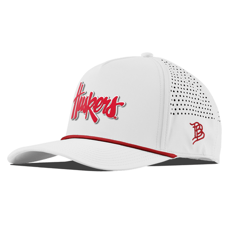 University of Nebraska "Huskers Script" Curved 5 Panel Rope White + Red Rope