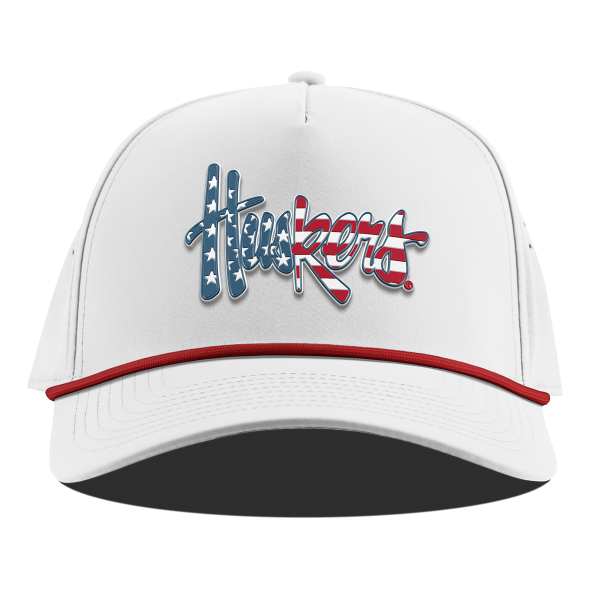 University of Nebraska "Huskers Stars & Stripes" Curved 5 Panel Rope White + Red Rope