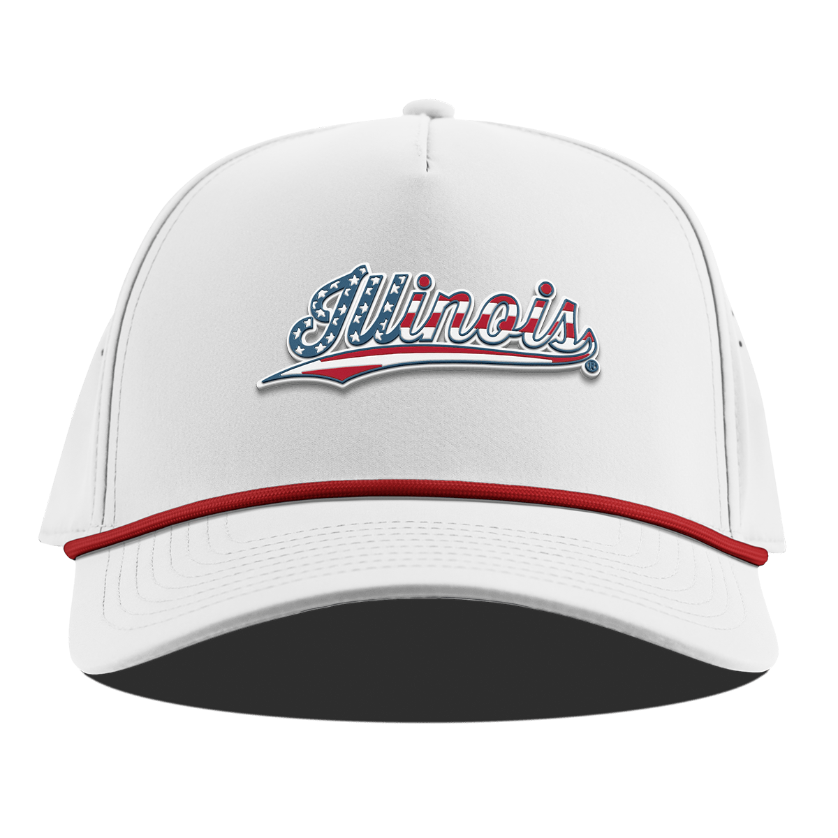 University of Illinois "Illinois Stars & Stripes" Curved 5 Panel Rope White + Red Rope