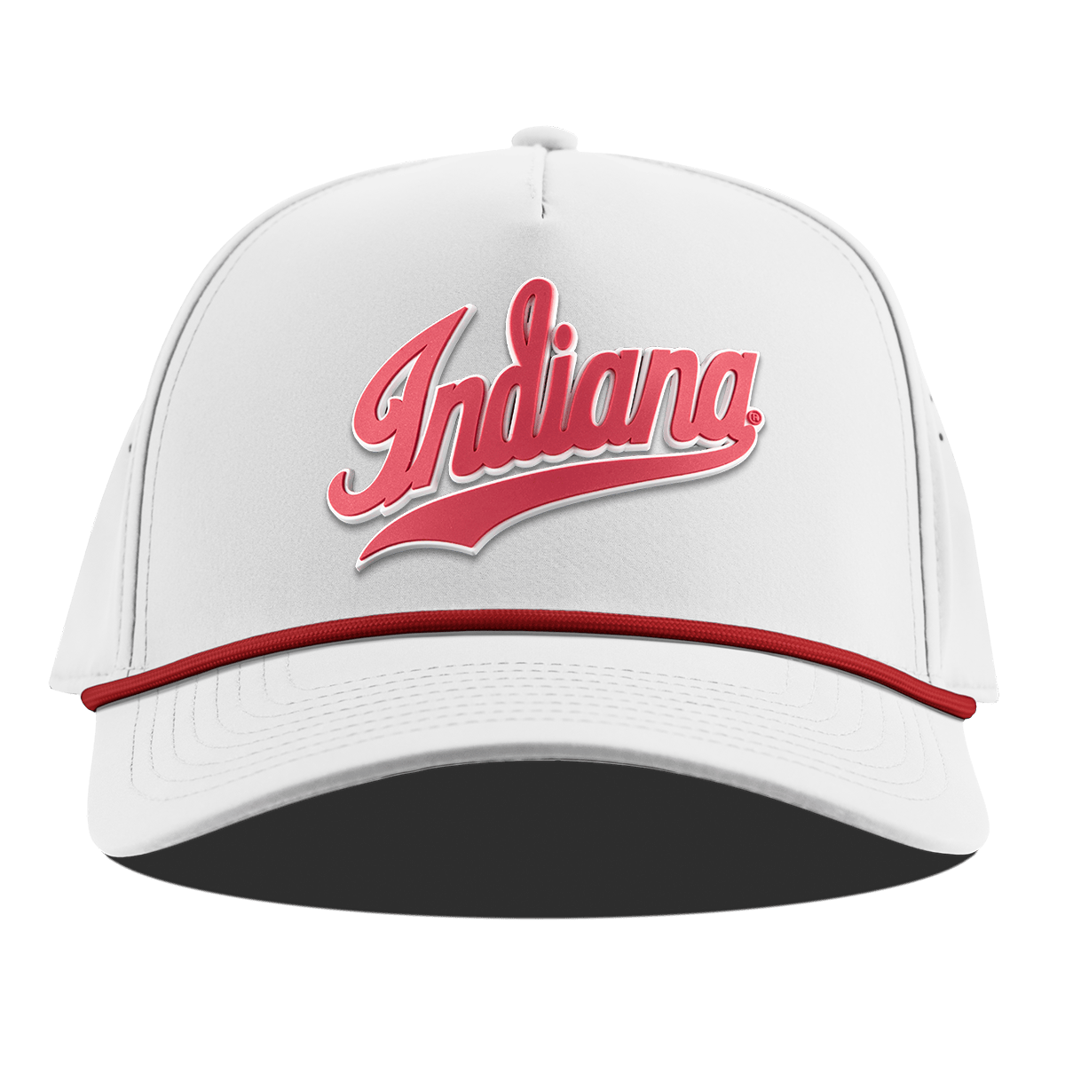 Indiana University "Indiana Script" Curved 5 Panel Rope White + Red Rope