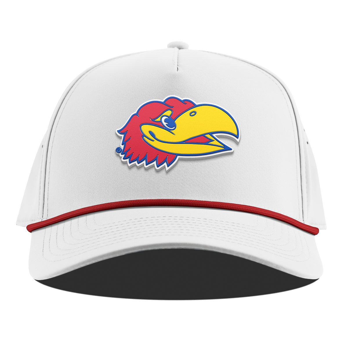University of Kansas "KU Big Jay" Curved 5 Panel Rope White + Red Rope