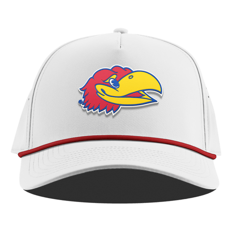 University of Kansas "KU Big Jay" Curved 5 Panel Rope White + Red Rope