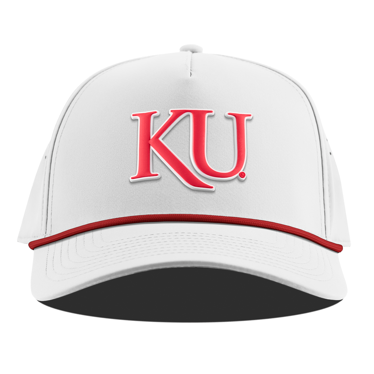 University of Kansas "KU Block" Curved 5 Panel Rope White + Red Rope