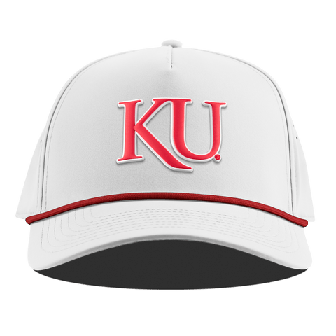 University of Kansas "KU Block" Curved 5 Panel Rope White + Red Rope