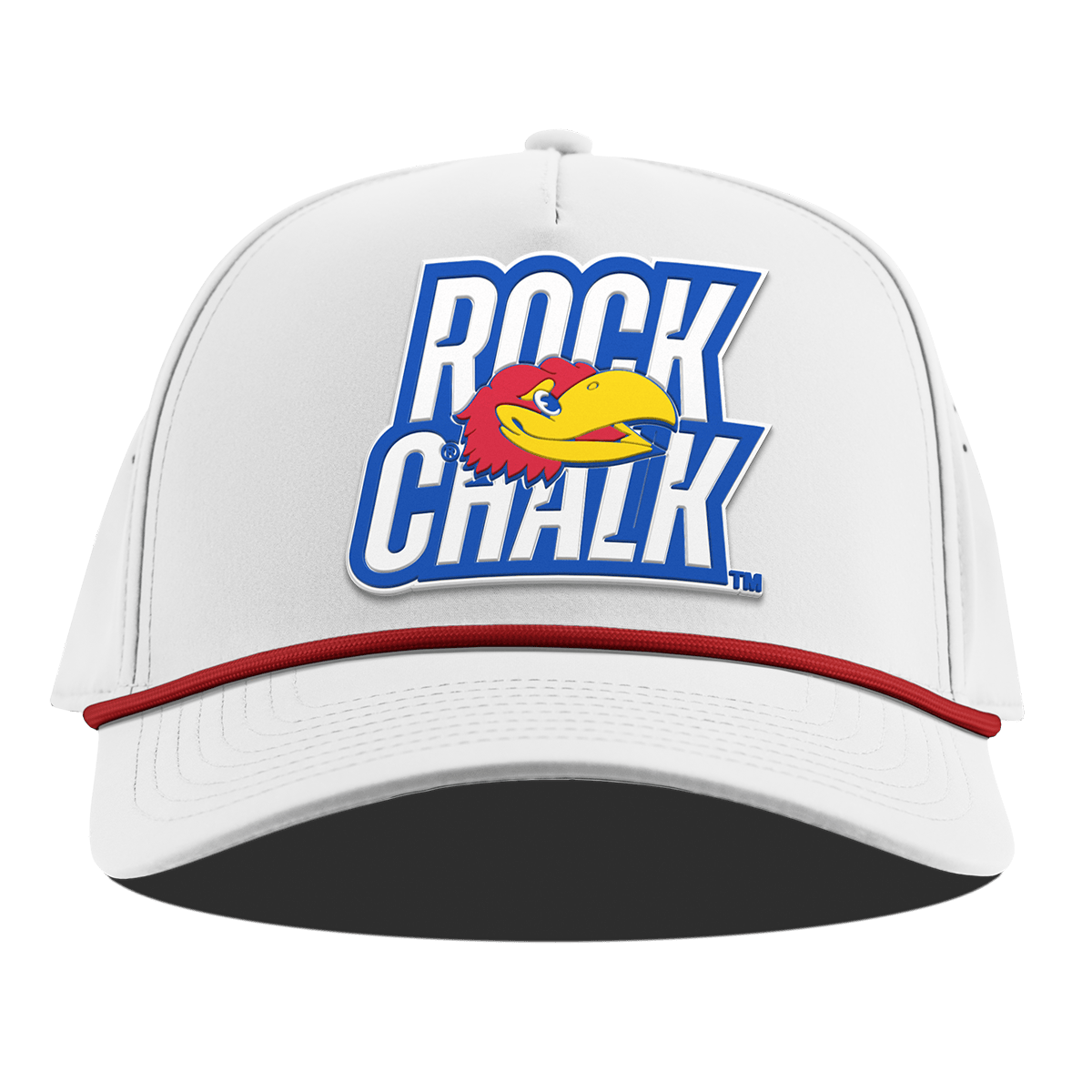 University of Kansas "Kansas Rock Chalk Block" Curved 5 Panel Rope White + Red Rope