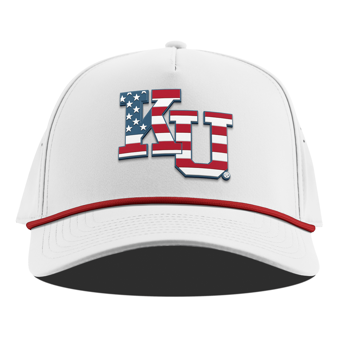 University of Kansas "Kansas Stars & Stripes" Curved 5 Panel Rope White + Red Rope