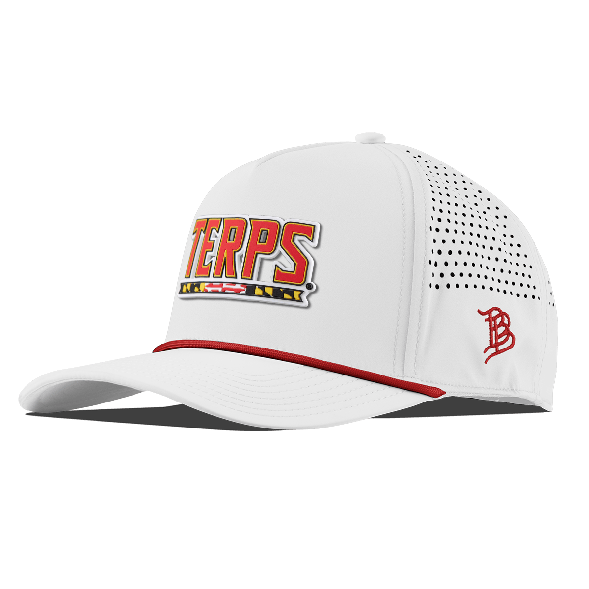 University of Maryland "Maryland Terps" Curved 5 Panel Rope White + Red Rope