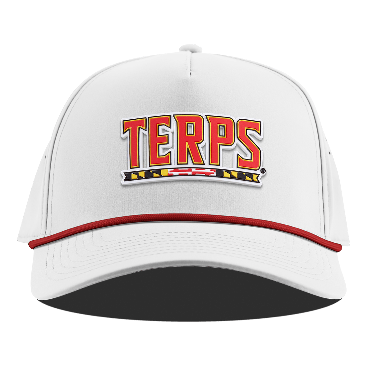 University of Maryland "Maryland Terps" Curved 5 Panel Rope White + Red Rope