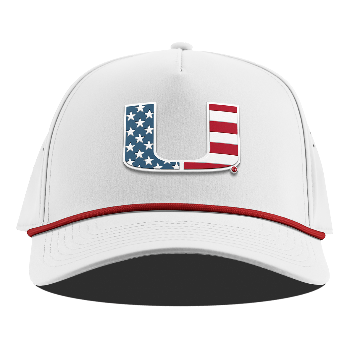 University of Miami "Miami Stars & Stripes" Curved 5 Panel Rope White + Red Rope