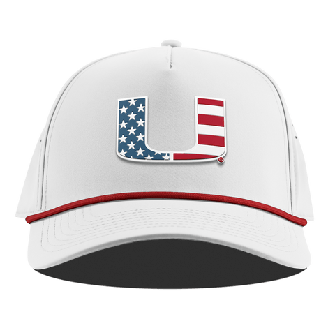 University of Miami "Miami Stars & Stripes" Curved 5 Panel Rope White + Red Rope
