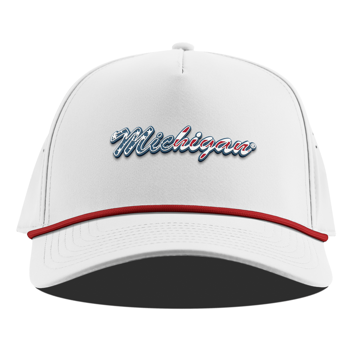 University of Michigan "Michigan Stars & Stripes" Curved 5 Panel Rope White + Red Rope