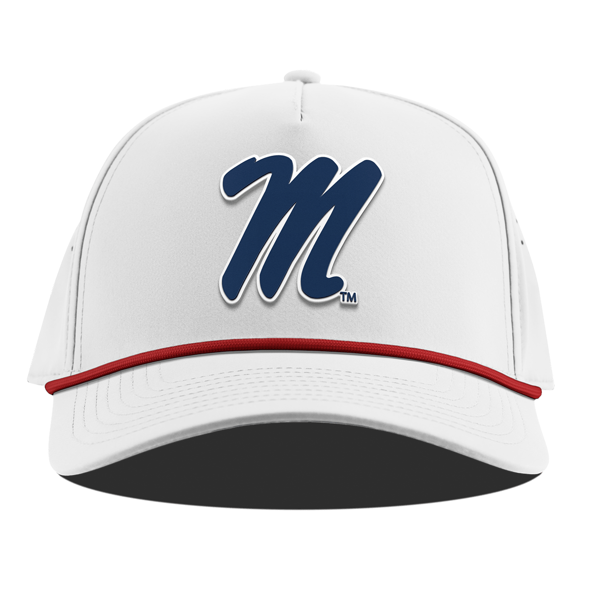 University of Mississippi "Ole Miss Block M Navy" Curved 5 Panel Rope White + Red Rope