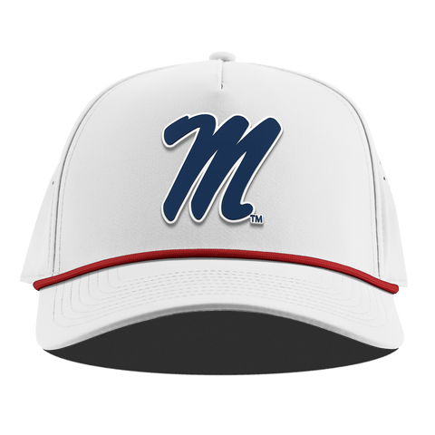 University of Mississippi "Ole Miss Block M Navy" Curved 5 Panel Rope White + Red Rope
