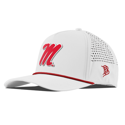 University of Mississippi "Ole Miss Block M Red" Curved 5 Panel Rope White + Red Rope