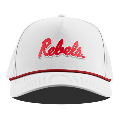 University of Mississippi "Ole Miss Crimson Rebels" Curved 5 Panel Rope White + Red Rope
