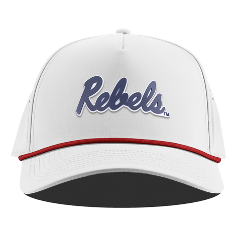 University of Mississippi "Ole Miss Navy Rebels" Curved 5 Panel Rope White + Red Rope
