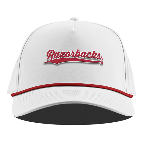 University of Arkansas "Razorback Script" Curved 5 Panel Rope White + Red Rope