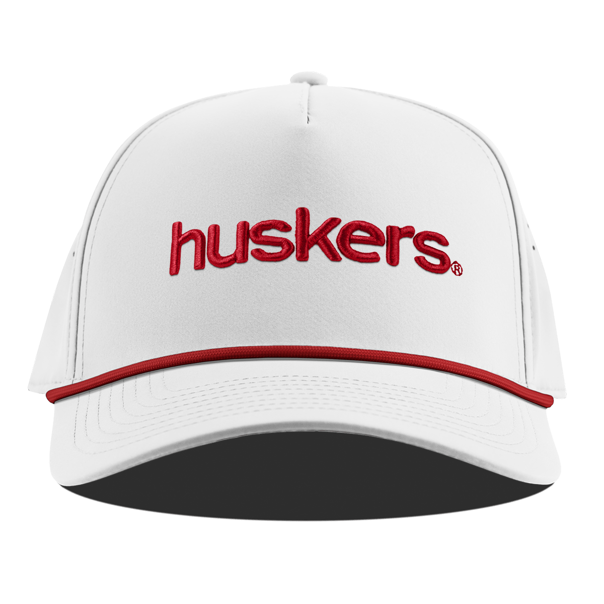 University of Nebraska "huskers." Curved 5 Panel Rope White + Red Rope
