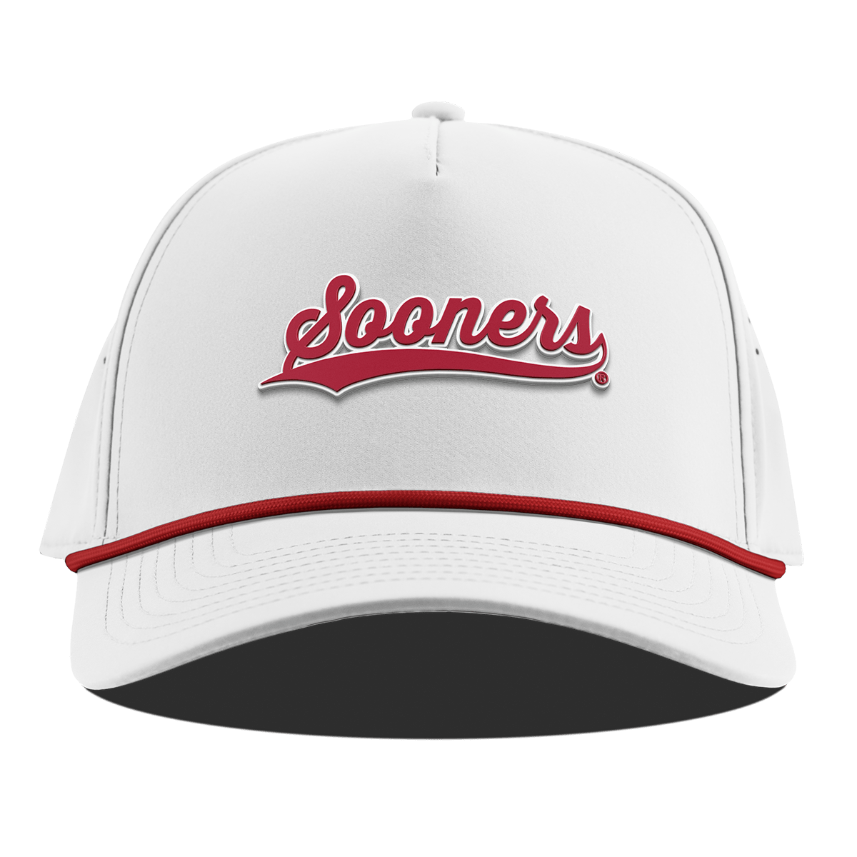 University of Oklahoma "Sooners Script" Curved 5 Panel Rope White + Red Rope