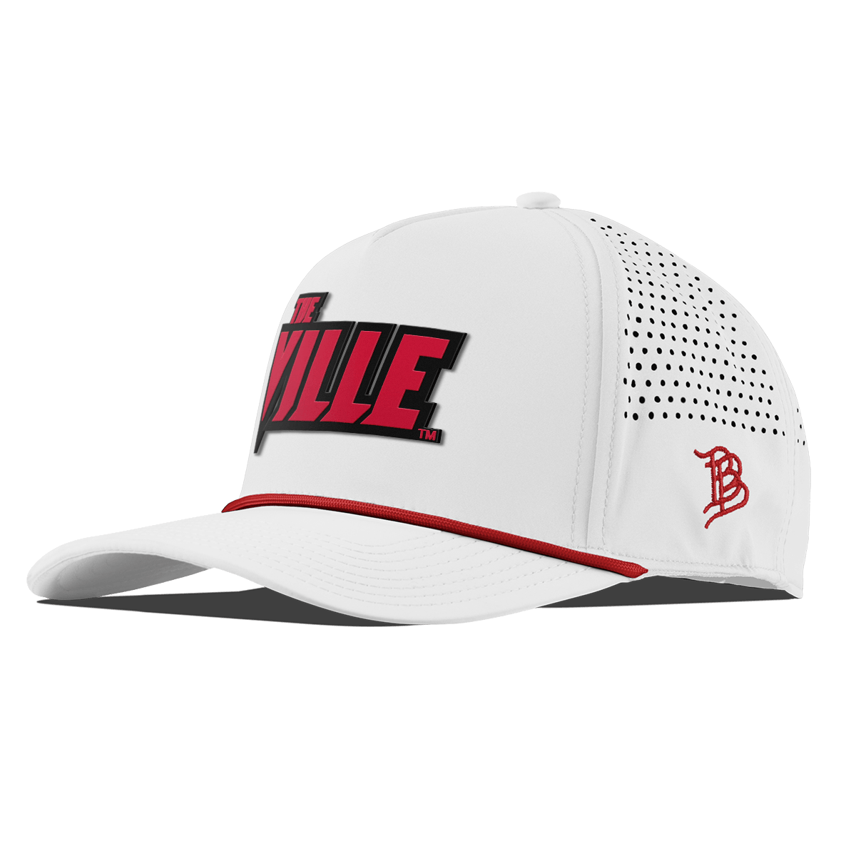 University of Louisville "The Ville Block" Curved 5 Panel Rope White + Red Rope
