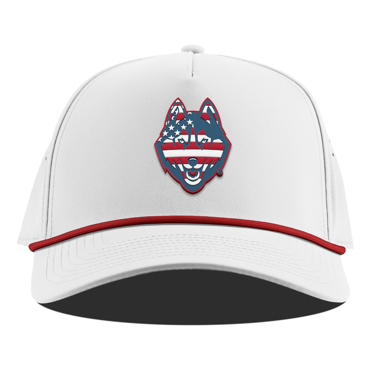 University of Connecticut "UConn Stars & Stripes" Curved 5 Panel Rope White + Red Rope
