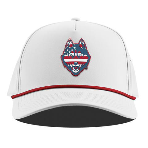 University of Connecticut "UConn Stars & Stripes" Curved 5 Panel Rope White + Red Rope