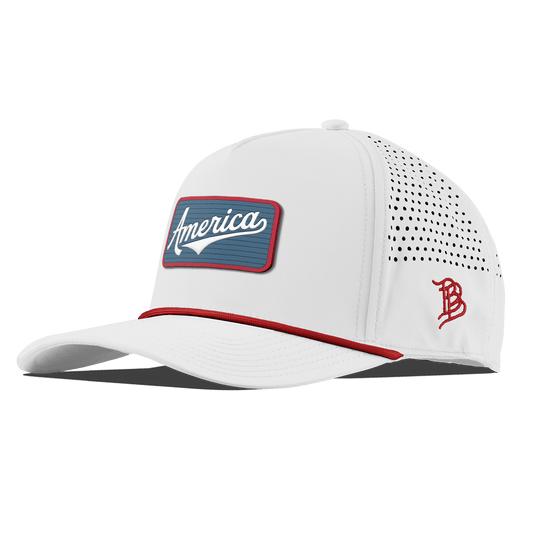 USA America Badge Curved 5 Panel Rope White + Red Rope