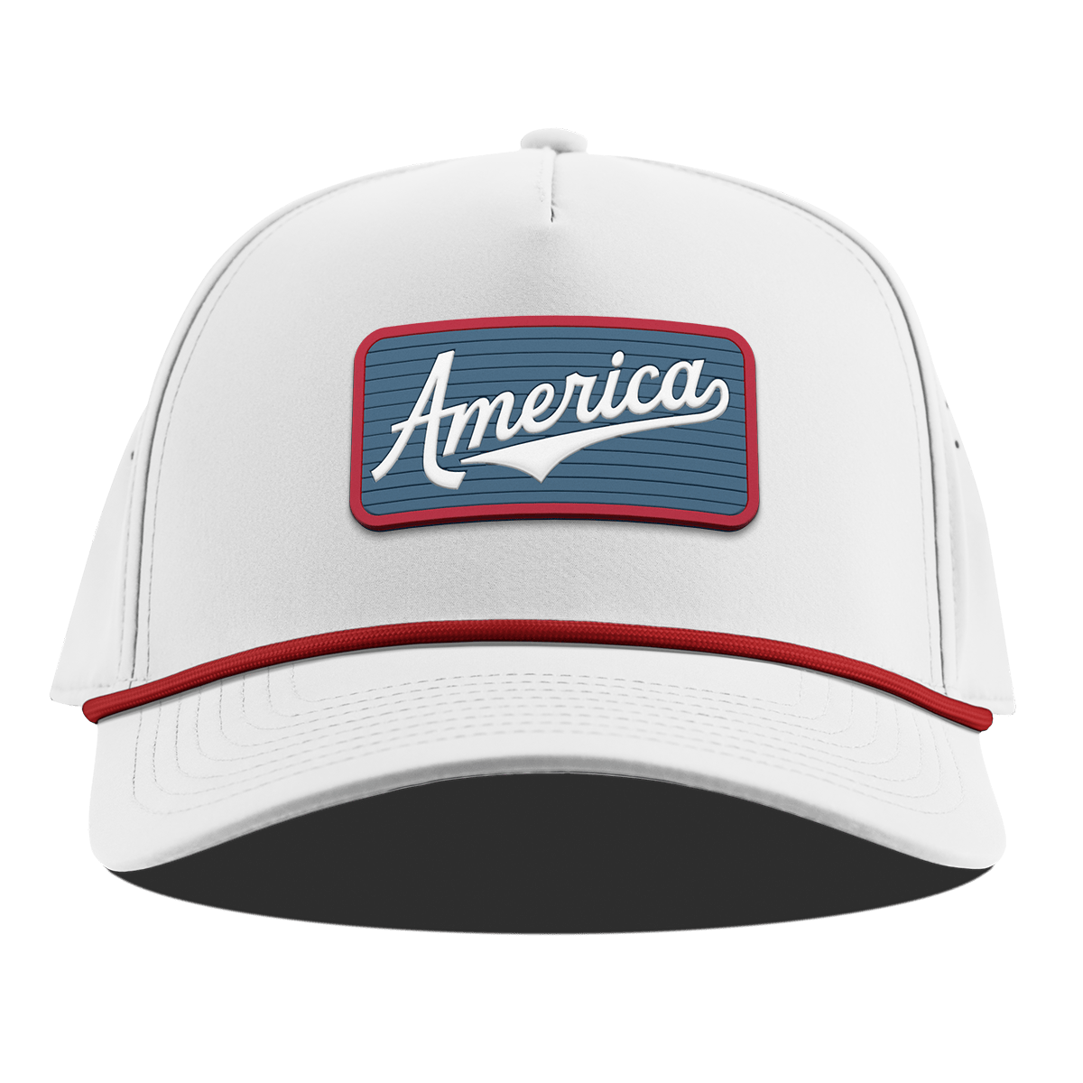 USA America Badge Curved 5 Panel Rope White + Red Rope