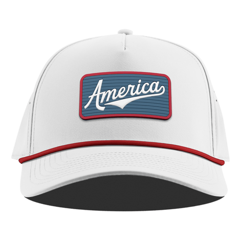 USA America Badge Curved 5 Panel Rope White + Red Rope
