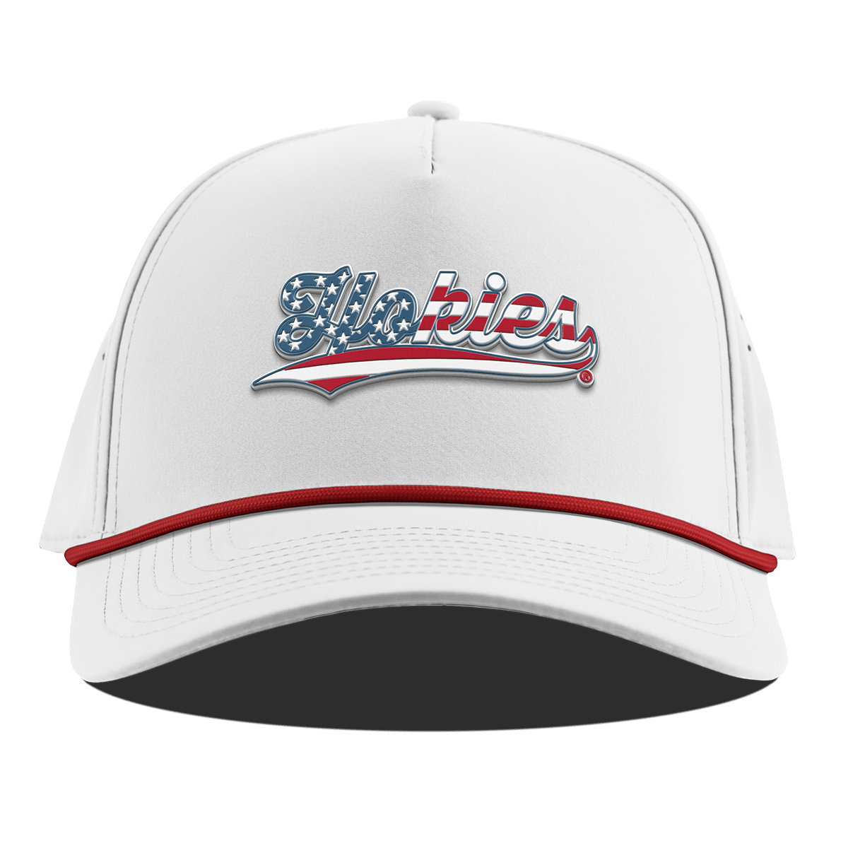 Virginia Tech University "Hokies Stars & Stripes" Curved 5 Panel Rope White + Red Rope