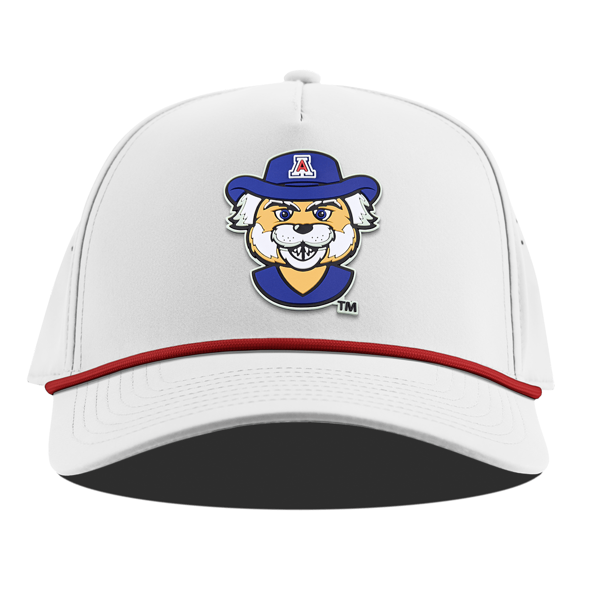 University of Arizona "Wilbur The Wildcat" Curved 5 Panel Rope White + Red Rope