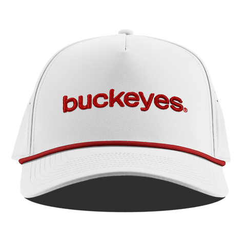 Ohio State University "buckeyes." Curved 5 Panel Rope White + Red Rope