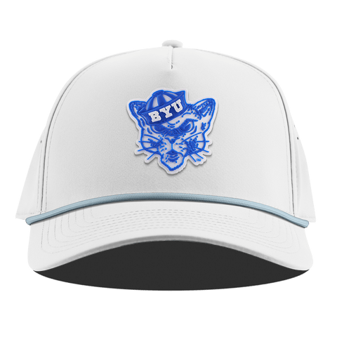 BYU "Cosmo The Cougar" Curved 5 Panel Rope White + Sky Blue Rope