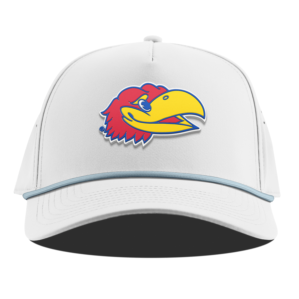 University of Kansas "KU Big Jay" Curved 5 Panel Rope White + Sky Blue Rope