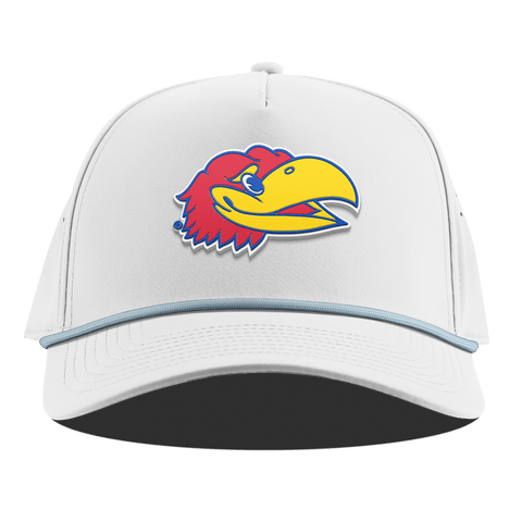 University of Kansas "KU Big Jay" Curved 5 Panel Rope White + Sky Blue Rope