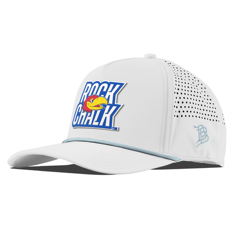 University of Kansas "Kansas Rock Chalk Block" Curved 5 Panel Rope White + Sky Blue Rope