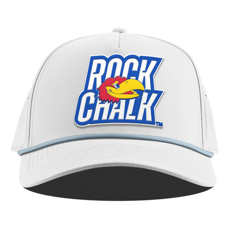 University of Kansas "Kansas Rock Chalk Block" Curved 5 Panel Rope White + Sky Blue Rope