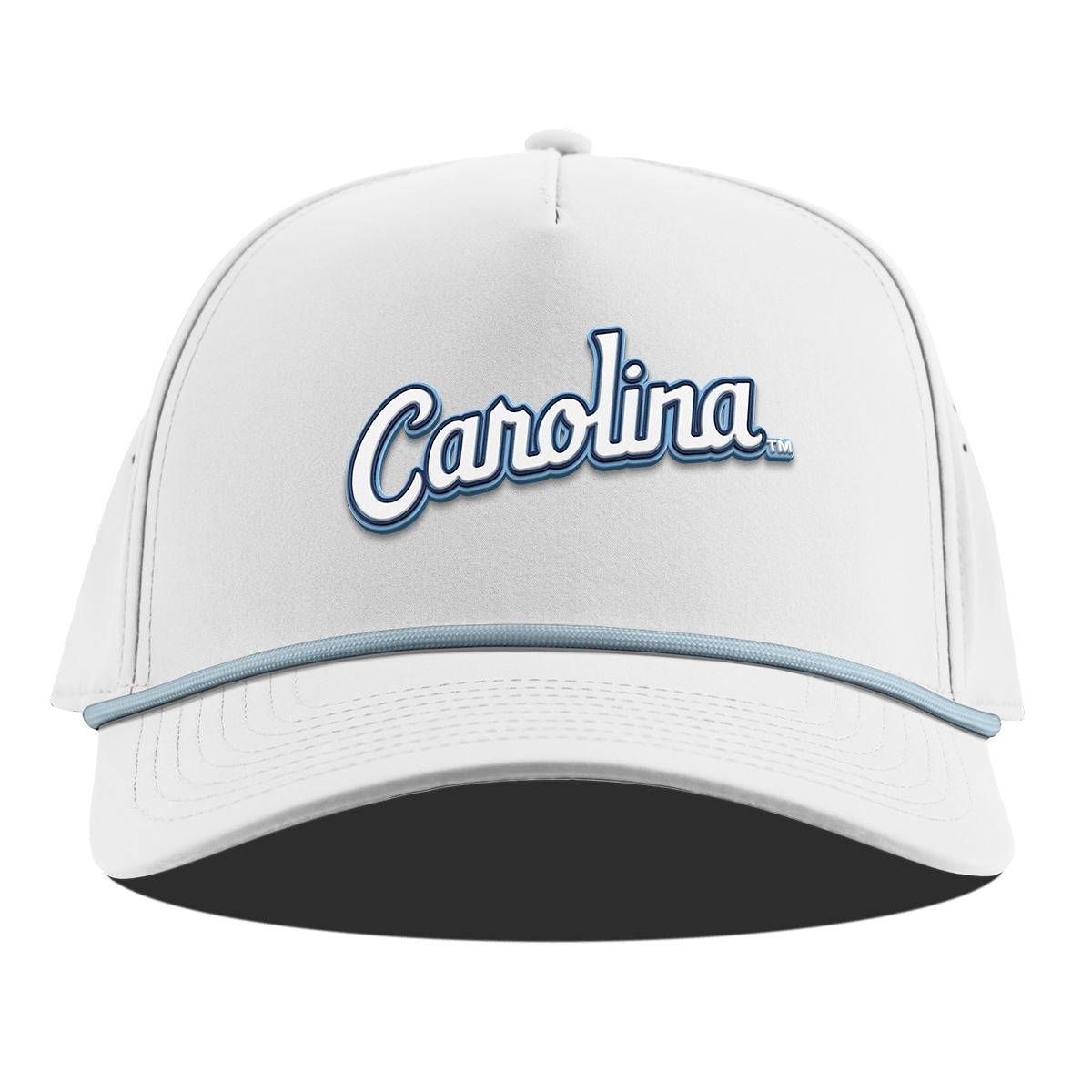 University of North Carolina "North Carolina Script" Curved 5 Panel Rope White + Sky Blue Rope